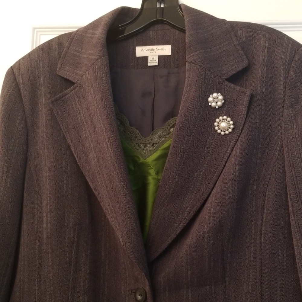 Gray pinstripe pantsuit with FREE matching cami!